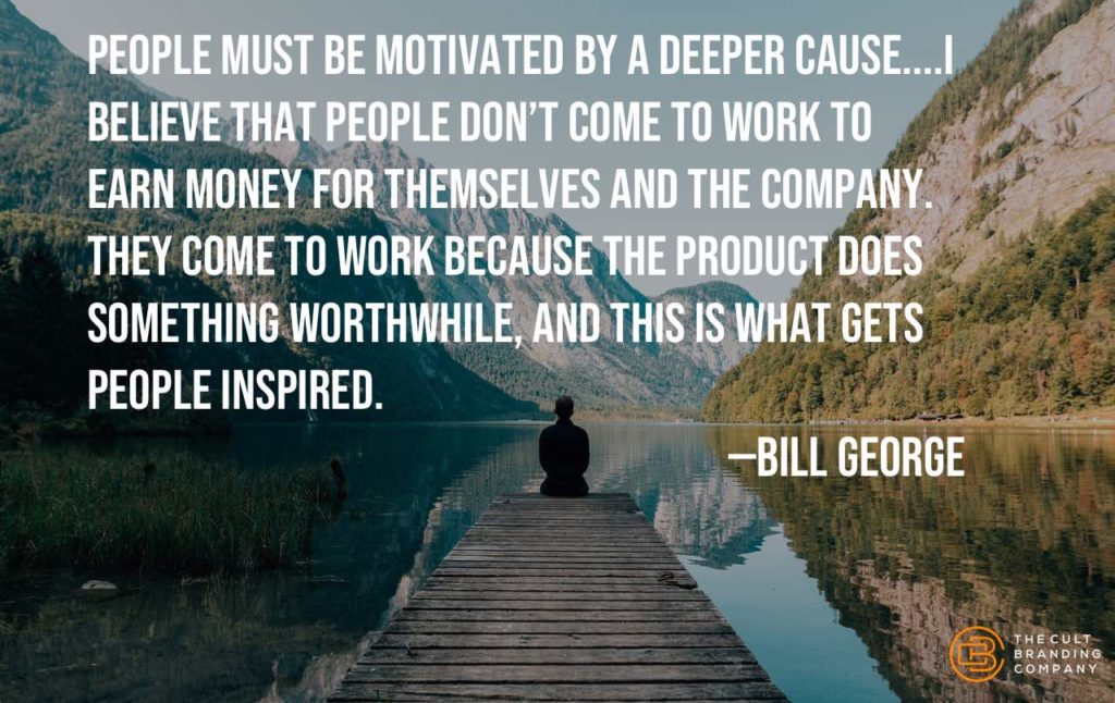 People must be motivated by a deeper Cause....I believe that people don’t come to work to earn money for themselves and the company. They come to work because the product does something worthwhile, and this is what gets people inspired. —Bill George