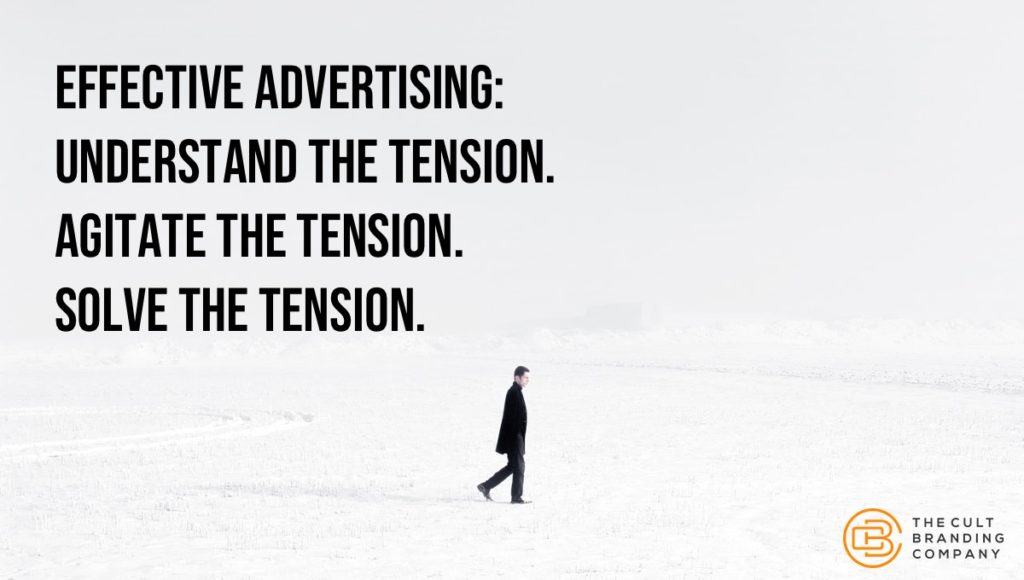 Effective Advertising: Understand The tension. Agitate the tension. Solve the tension.