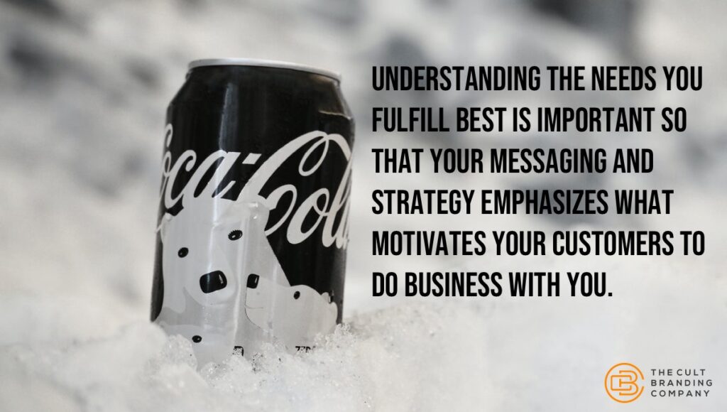 Understanding the needs you fulfill best is important so that your messaging and strategy emphasizes what motivates your customers to do business with you. 